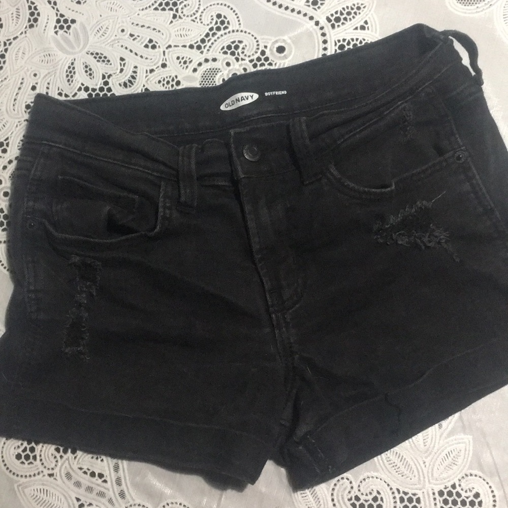 Black ripped jean shorts